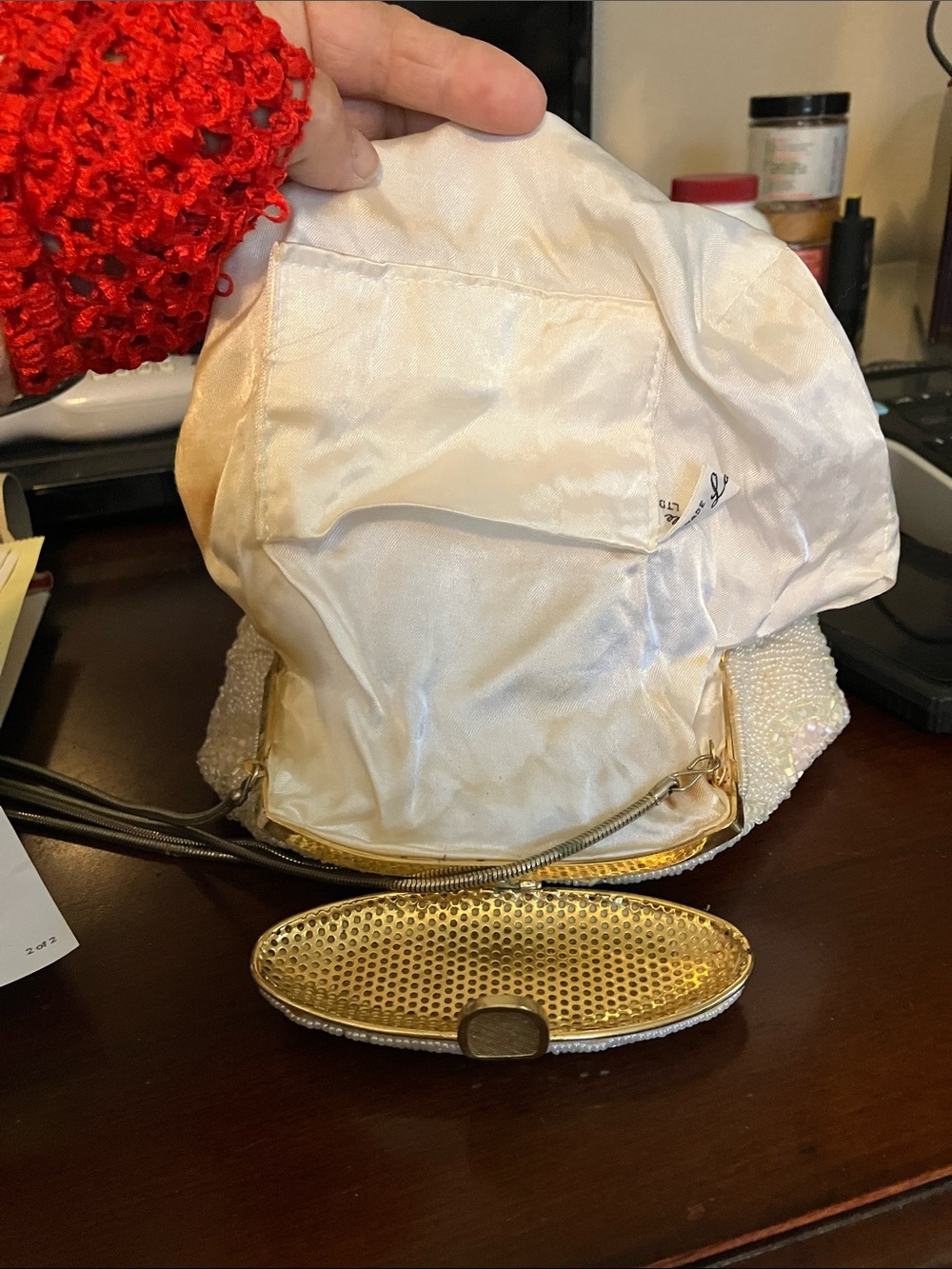 Ivory Beaded Evening Clutch with Gold Frame